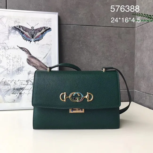 New Gucci GG Leather Shoulder Bag A576388 green HY252Uf80