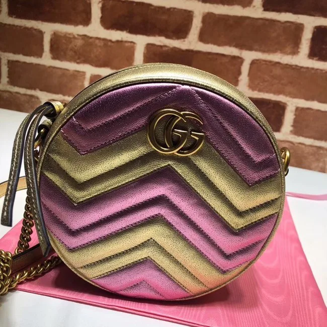 Gucci GG Marmont mini round shoulder bag 550154 Pink&gold HY204VI95