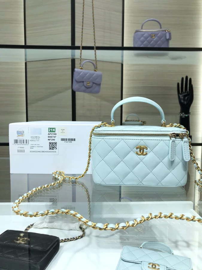 Replica Designer Chanel Original Small classic chain box handbag AP2199 Light Blue HY10616Bb80