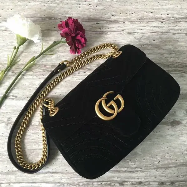 Replica Gucci GG Marmont Suede Leather Medium Shoulder Bag 443497 Black HY98Hd81