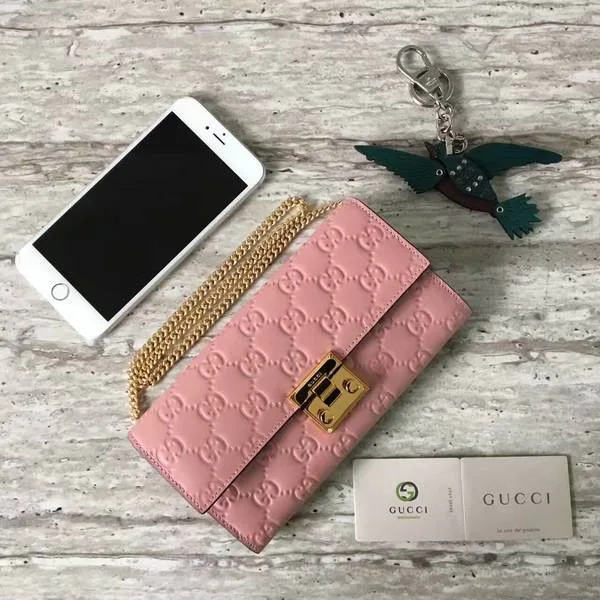 Imitation Gucci Padlock Sheepskin Leather Wallet 453506 Pink HY105EY79