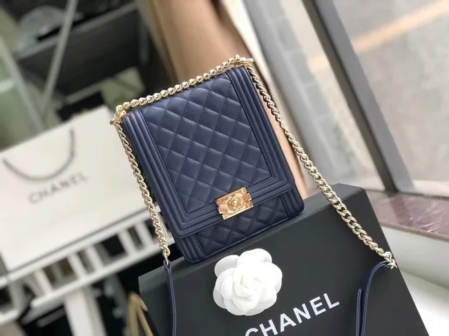 Fashion Boy chanel handbag Sheepskin & Gold-Tone Metal AS0130 dark blue HY5065Of26