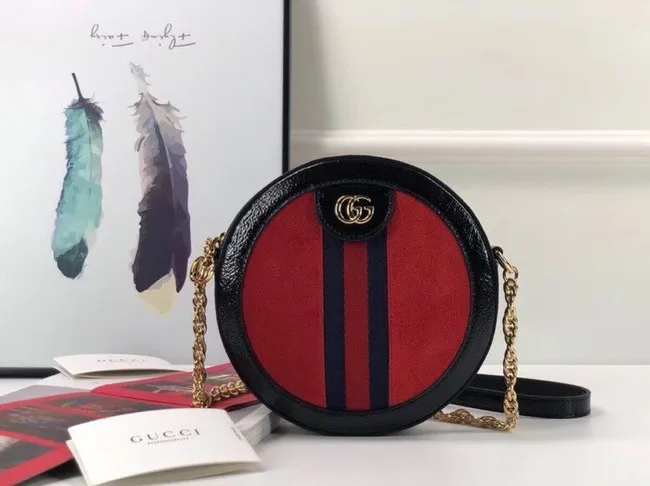 Replica Gucci Ophidia mini round shoulder bag 550618 red suede HY380SV68