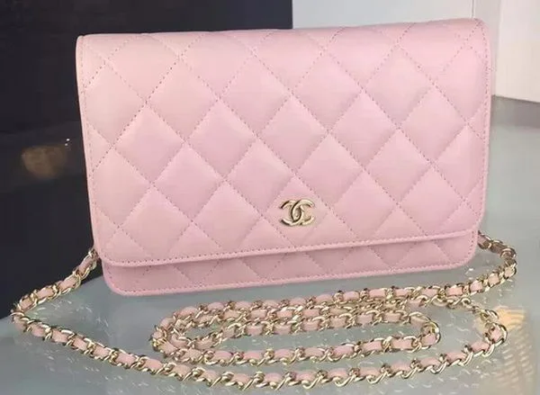 Imitation Chanel WOC mini Flap Bag Pink Sheepskin A5373 Gold HY35QN34