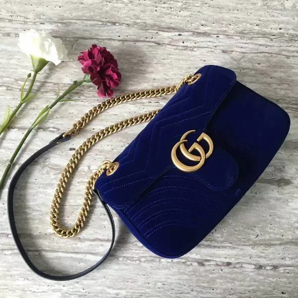 Gucci GG Marmont Suede Leather Medium Shoulder Bag 443497 Dark Blue HY10082Is53