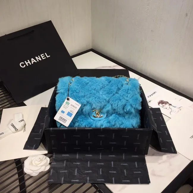 Chanel flap bag Wool sheepskin &Gold-Tone Metal AS1063 sky blue HY175rf73