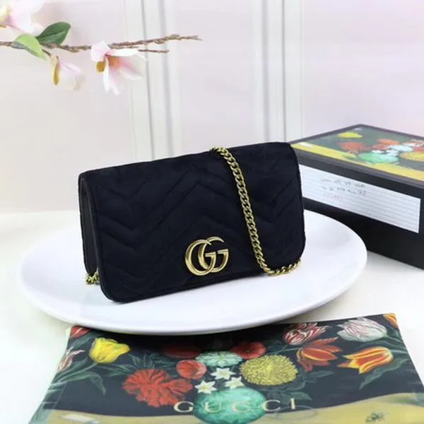 Gucci GG Marmont Embroidered Velvet Mini Bag 488426 Black HY362UF26