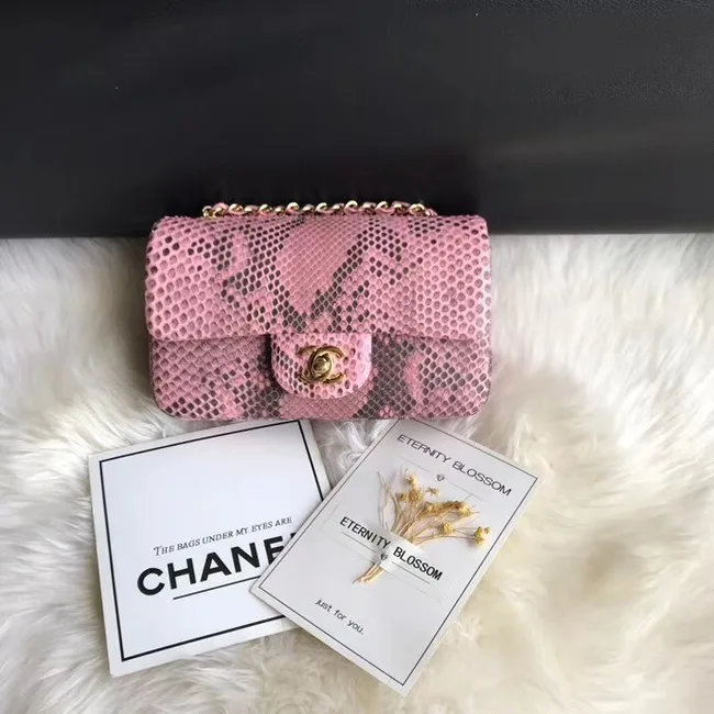 Chanel Mini Flap Bag Python & Gold-Tone Metal A69900 pink HY80nS91