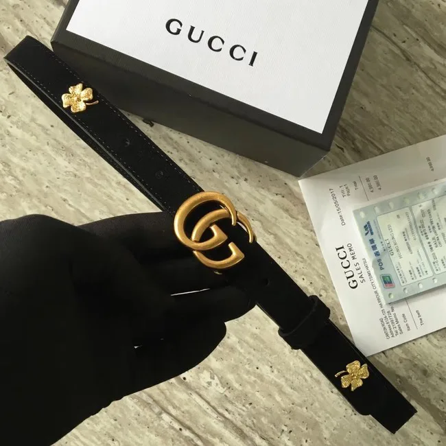 Fake Gucci Leather belt with Double G buckle G55333 black HY17304Sq37