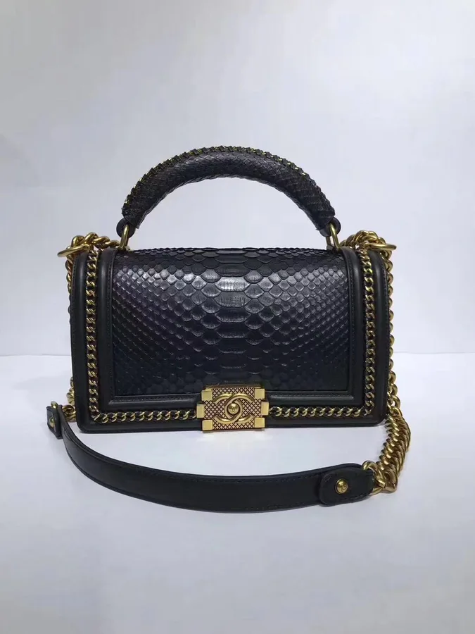 High Quality Boy Chanel Flap Shoulder Bag original Snake leather 67086 black HY51pR54