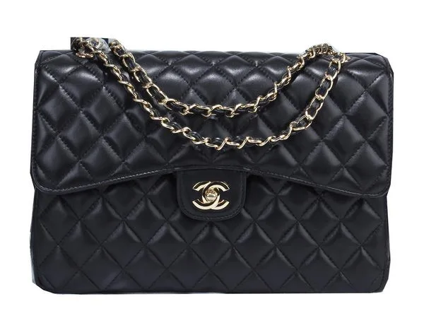 Chanel Classic Flap Bag Black Sheepskin Leather A36071 Gold HY22073JD28