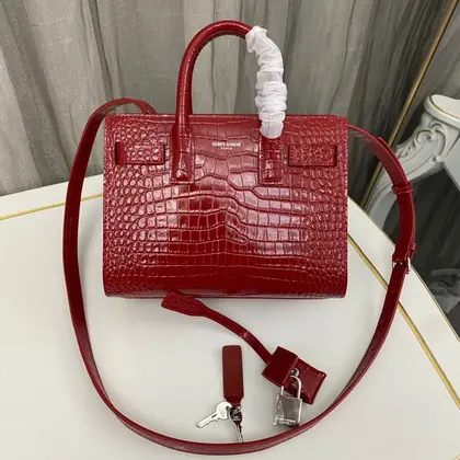 Saint Laurent Paris Saint Laurent Red Croc Embossed Leather Nano Classic Sac De Jour Tote — Saint Laurent Handbags sample