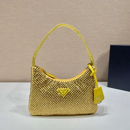 Sparkling Hobo Bag 23 in Yellow Nylon Attached Fully Crystals — Prada Handbags sample