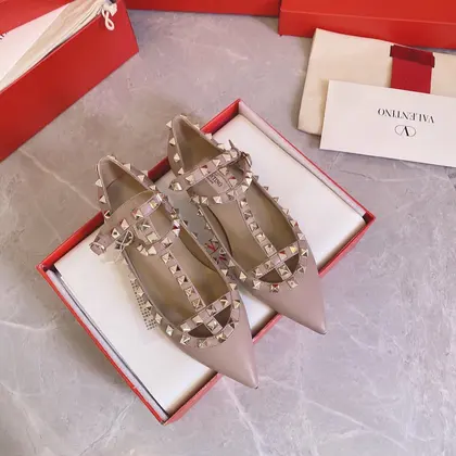 Valentino Women Beige Leather Studded Flats — Valentino Handbags sample