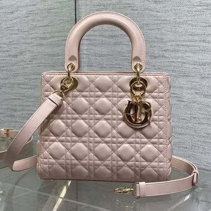 Dior Medium Lady Bag 24 in Pink Calfskin Gold Hardware — Dior Handbags sample