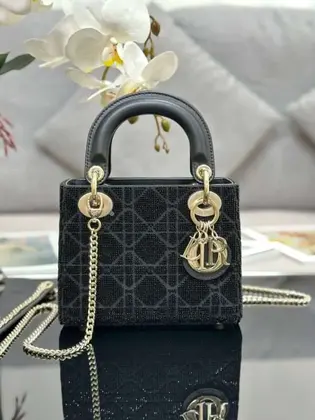 Dior Lady Super Black Beaded Handbag 17x15x7cm — Dior Handbags sample