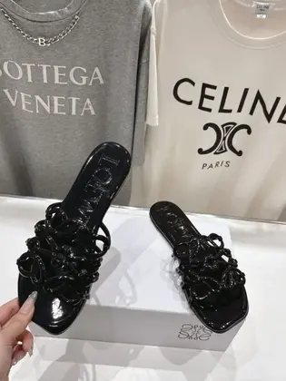 Loewe Leather Petal Anagram Slides in Black — Loewe Handbags sample