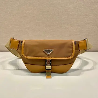 Belt Bag 18 in Sepia Brown Re-nylon and Calfskin Trim — Prada Handbags sample