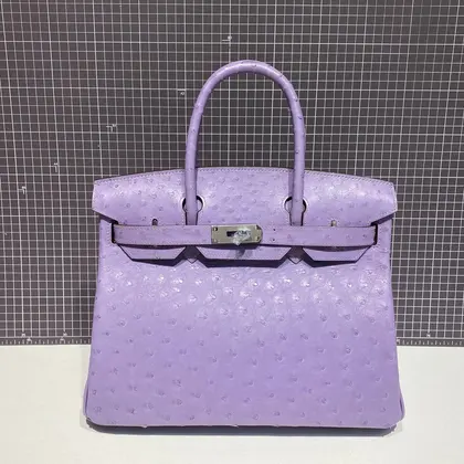 HN 30cm Purple Ostrich Leather Silver Hardware — Hermès Handbags sample