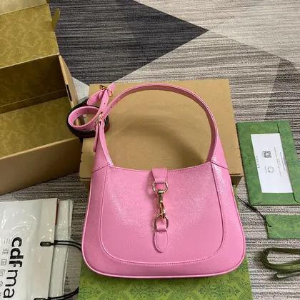 Jackie Small Shoulder Bag 27 in Pink Cracked Lacquer Gold Hardware — Gucci Handbags sample