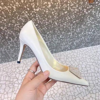 Valentino Women White Leather Rhinestone Embellished Heels — Valentino Handbags sample