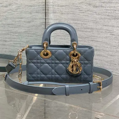 Dior Small Lady D‑joy Bag 19 in Steel Blue Gray Gold Hardware — Dior Handbags sample