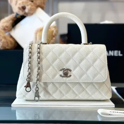 Chanel Coco Handbags Leather White With Silver Lock Woman’s 23cm — Chanel Handbags sample