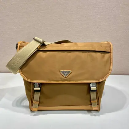 Large Flap Bag 30 in Cider Brown Re-nylon and Calfskin Trim — Prada Handbags sample