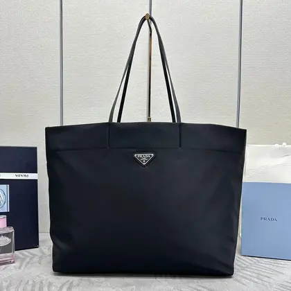 Medium Shopping Bag 40 in Black Re-nylon Fabric — Prada Handbags sample