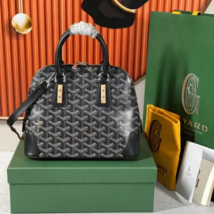Goyard Alma Vedome Black Replica Handbag With Fabric Wrapped Leather Strap 24cm — Goyard Handbags sample