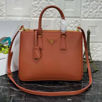 PRA Galleria 32 Bag in Bronze Orange Saffiano Leather — Prada Handbags sample