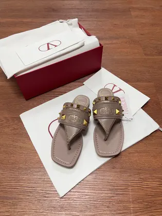Valentino Women Taupe Leather Studded Sandals — Valentino Handbags sample