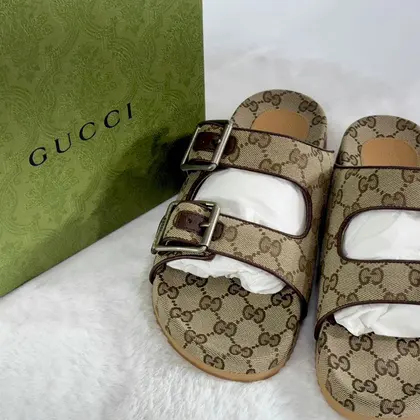 GUCCI monogram canvas slide sandals — Gucci Handbags sample