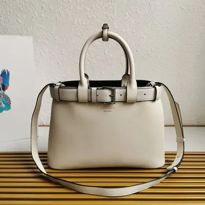 Prada White/Black Prada Buckle small leather handbag with belt — Prada Handbags sample