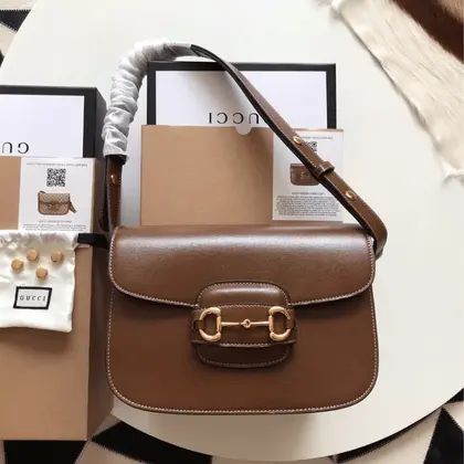 Gucci 1955 Horsebit Replica Bag 11 Women’s Brown Smooth Leather 25cm — Gucci Handbags sample