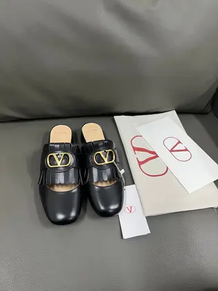 Valentino Women Black Leather Fringe Mules — Valentino Handbags sample