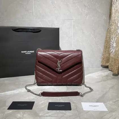 YSSL Loulou Small Chain Bag In Matelassé “Y” Burgundy — Saint Laurent Handbags sample
