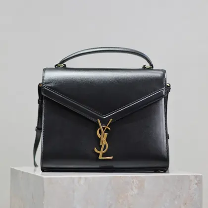 YSL Cassandra Top Handle Bag Medium Black Smooth Lambskin Gold Hardware — Saint Laurent Handbags sample