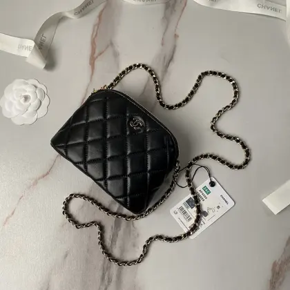CHANEL Black Leather Makeup Bags — Chanel Handbags sample