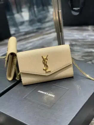 Saint Laurent Grain De Poudre Uptown Chain Wallet White — Saint Laurent Handbags sample