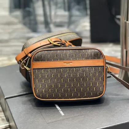 Saint Laurent Canvas Smooth Calfskin Le Monogramme Camera Bag Chestnut — Saint Laurent Handbags sample