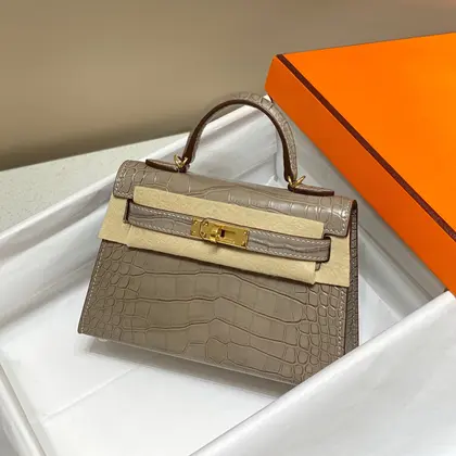 HN Mini Kelly in Mocha Brown Crocodile Skin Gold Hardware — Hermès Handbags sample