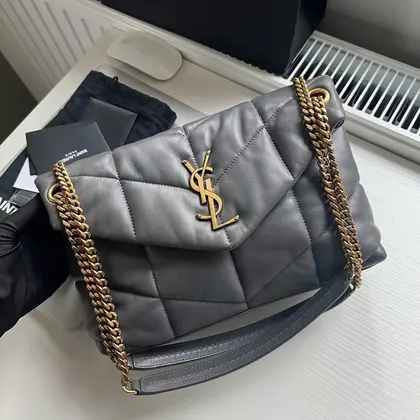 YSL Small Loulou Puffer shoulder bag in grey — Saint Laurent Handbags sample