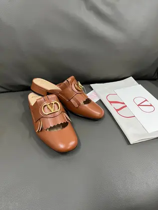 Valentino Women Brown Leather Fringe Mules — Valentino Handbags sample