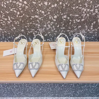 Valentino Women White Leather Pointed Slingback Pumps — Valentino Handbags sample