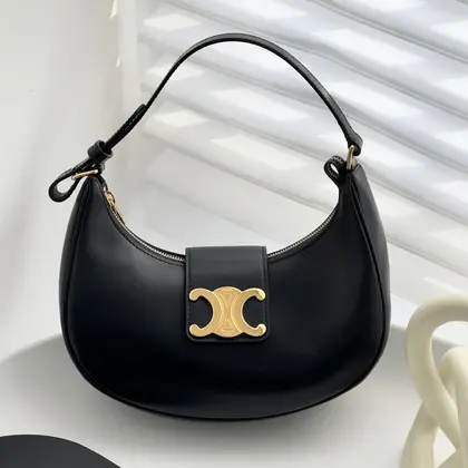 Celine Triomphe Curved Black Matte Leather 23x14x7cm — Celine Handbags sample