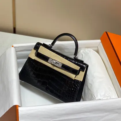 HN Mini Kelly in Black Crocodile Skin Silver Hardware — Hermès Handbags sample