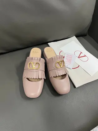 Valentino Women Pink Leather Fringe Mules — Valentino Handbags sample