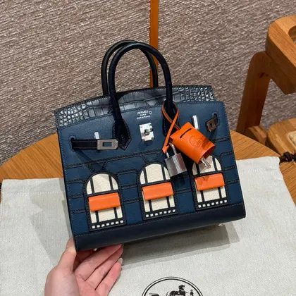 HN Faubourg Touch 20 in Navy Blue with Silver Hardware — Hermès Handbags sample