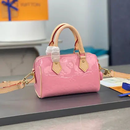 Louis Vuitton LV Nano Speedy Pink Mini Like Auth Shiny Leather Handbags 16x10x7.5cm — Louis Vuitton Handbags sample